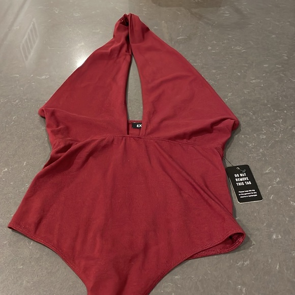 Express Burgundy Plunge Bodysuit Small NWT - Picture 2 of 10